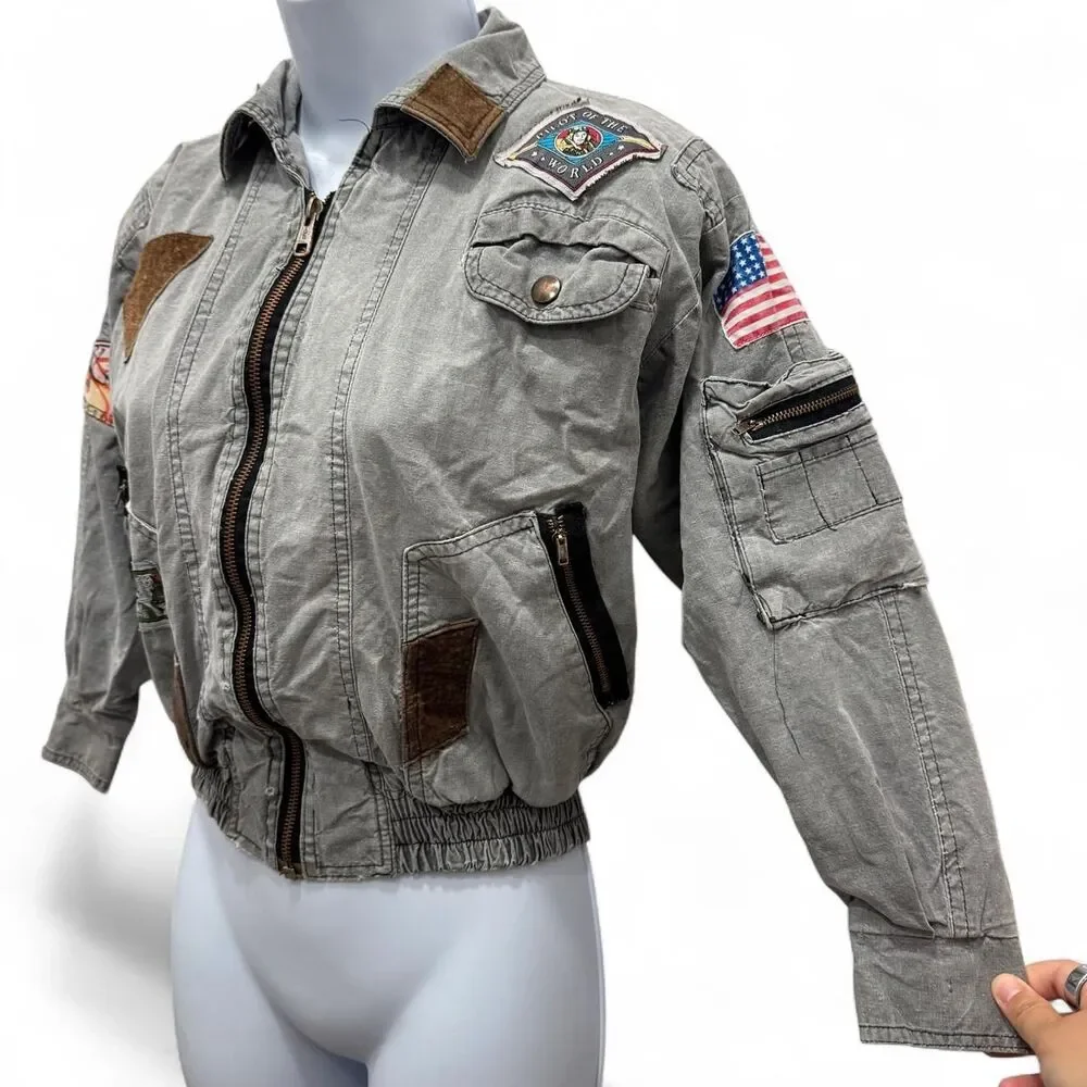 Vintage 90s Peter Kolmar Aviator Patch Bomber Jacket Size 10 Kids Retro